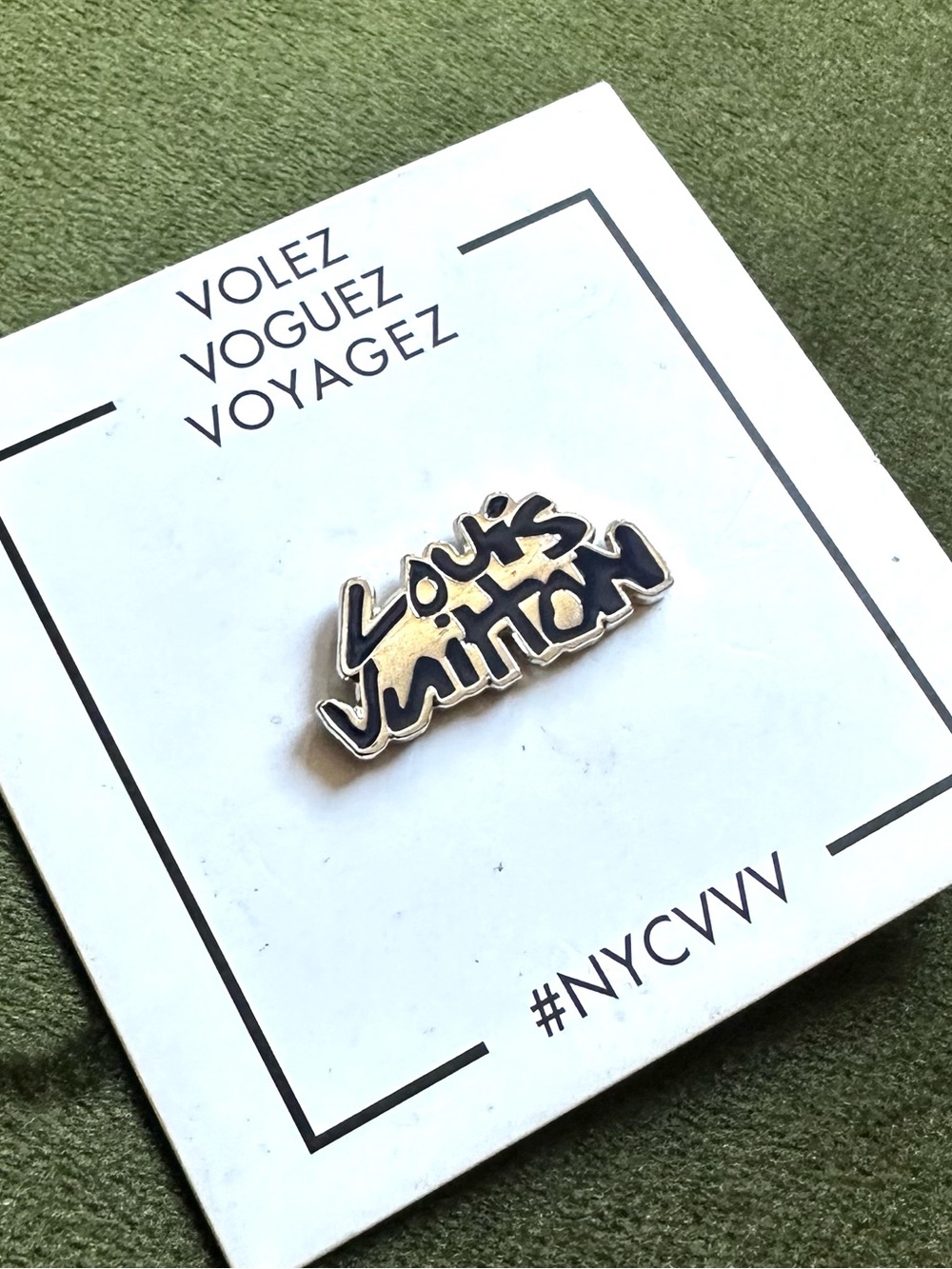 Louis Vuitton Silver and Black Script Logo Brooch